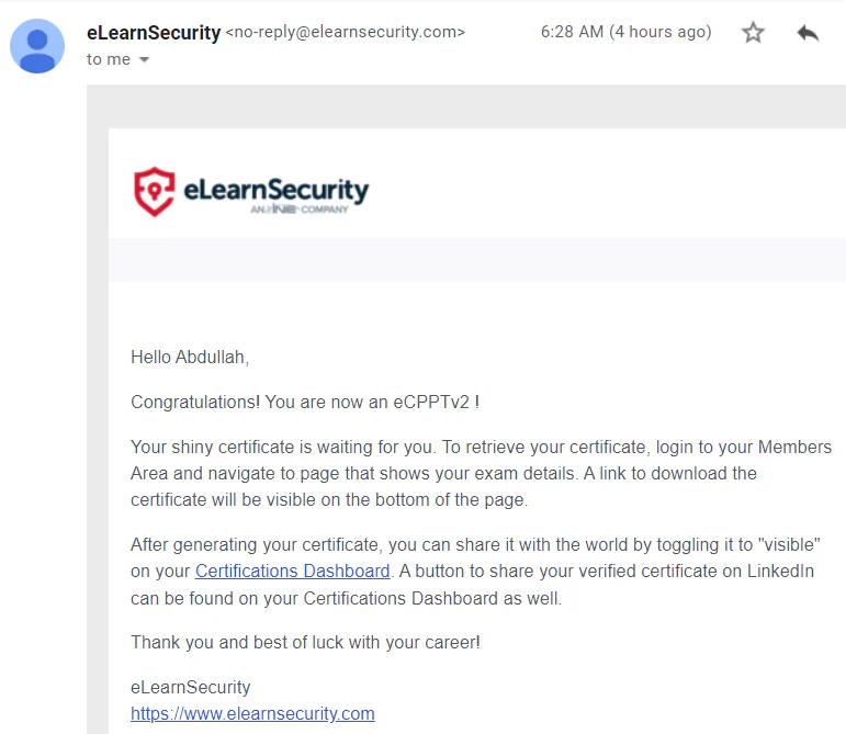 eCPPT: eLearnSecurity Certified Professional Penetration Tester — Review, figure 2