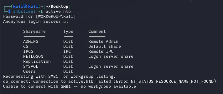 HackTheBox “Active” Walkthrough, figure 2
