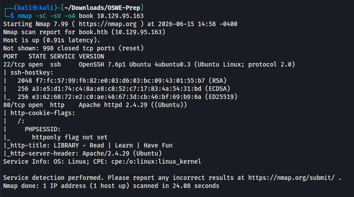 HackTheBox “Book” Walkthrough, figure 2
