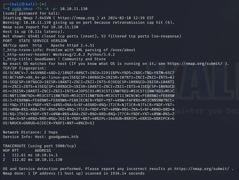 HackTheBox “GoodGames” Walkthrough, figure 2